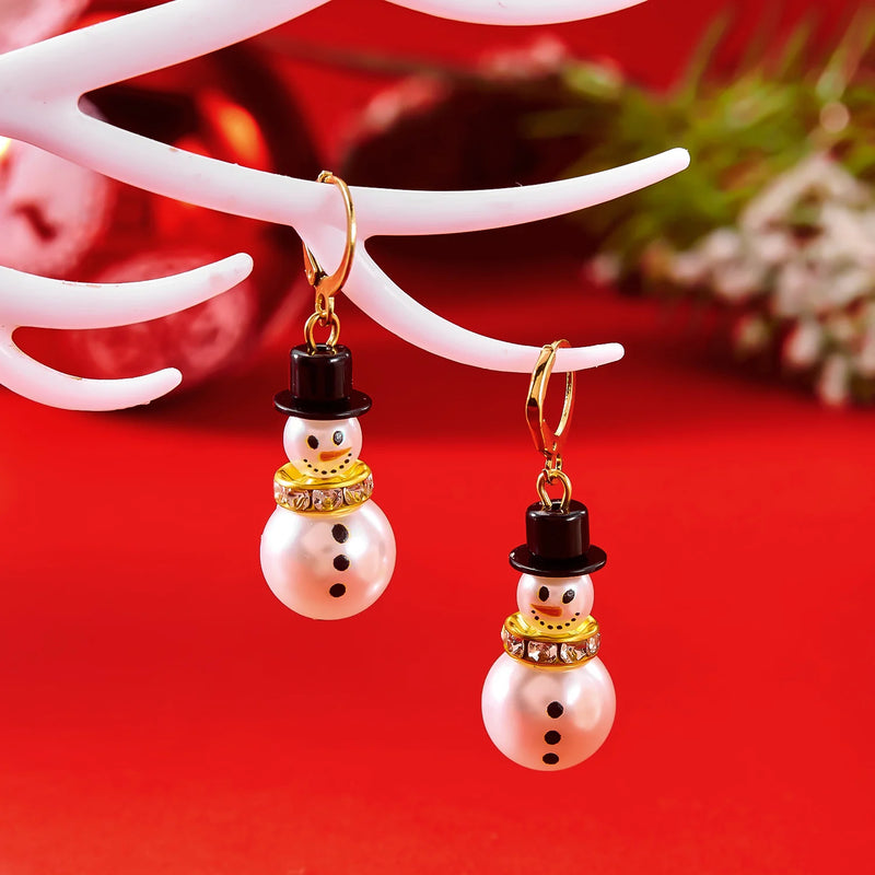 Snowman Pearl Drop Earrings