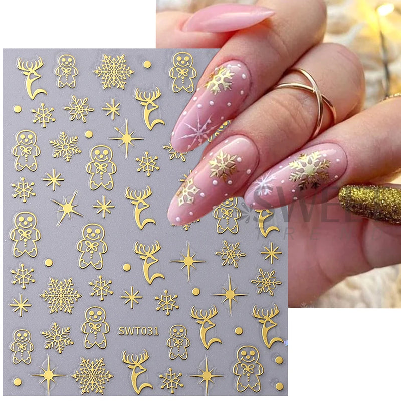 3D Rose Gold Christmas Nail Art Stickers