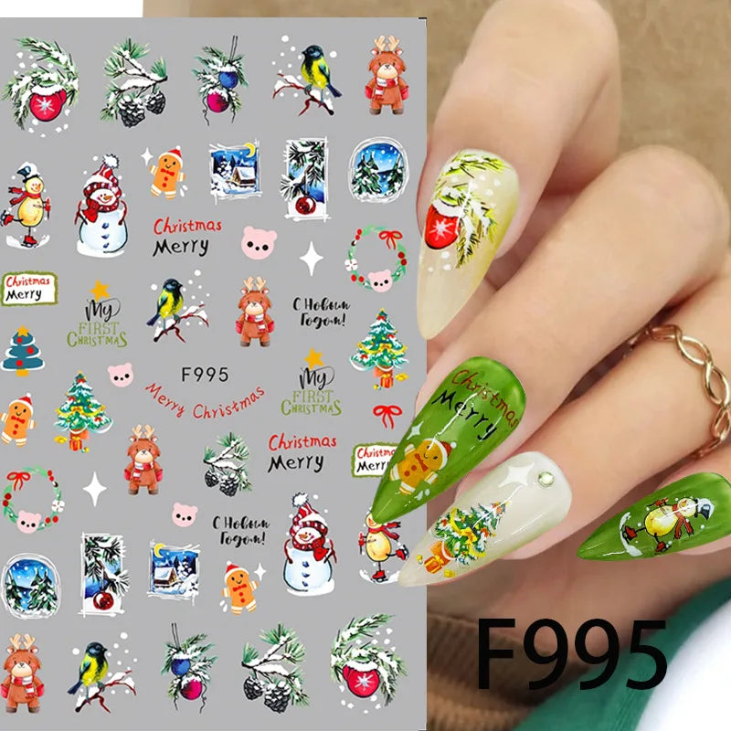 Cartoon 3D Snowman Nail Stickers