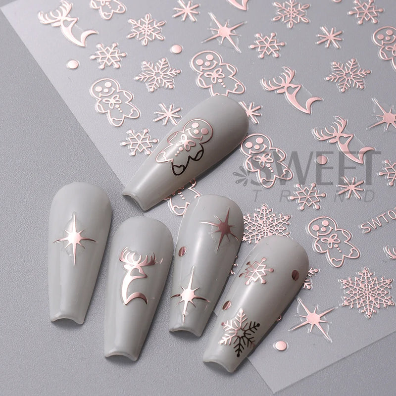 3D Rose Gold Christmas Nail Art Stickers