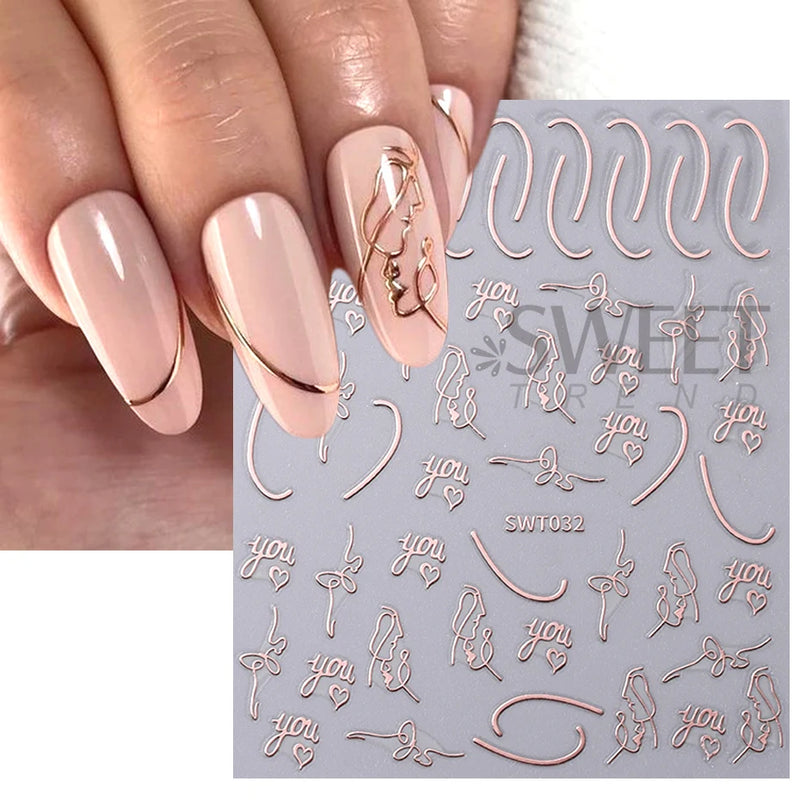 3D Rose Gold Christmas Nail Art Stickers