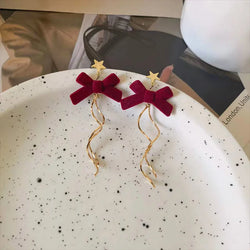 Red Bow Drop Earring