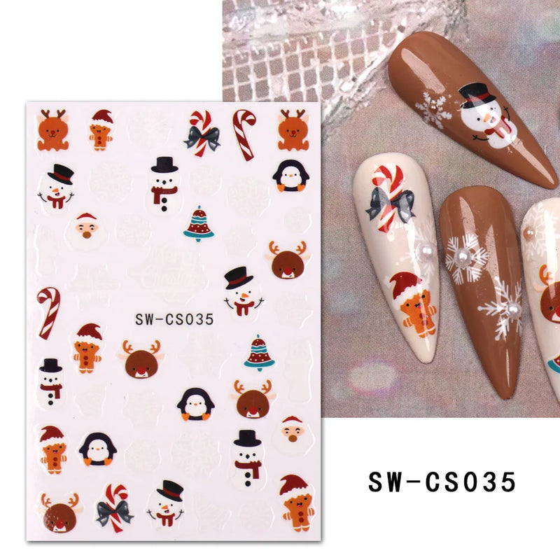 Cartoon 3D Snowman Nail Stickers