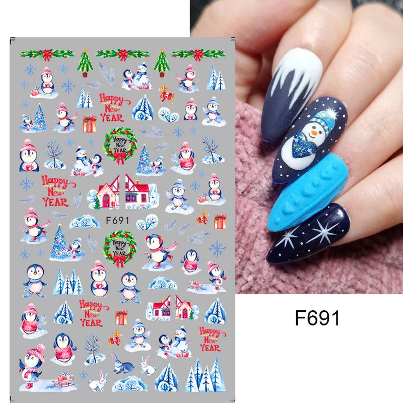 Cartoon 3D Snowman Nail Stickers