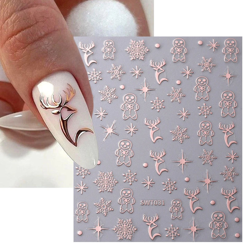 3D Rose Gold Christmas Nail Art Stickers