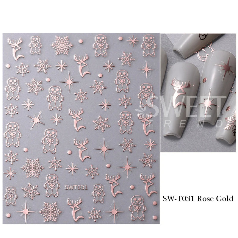 3D Rose Gold Christmas Nail Art Stickers